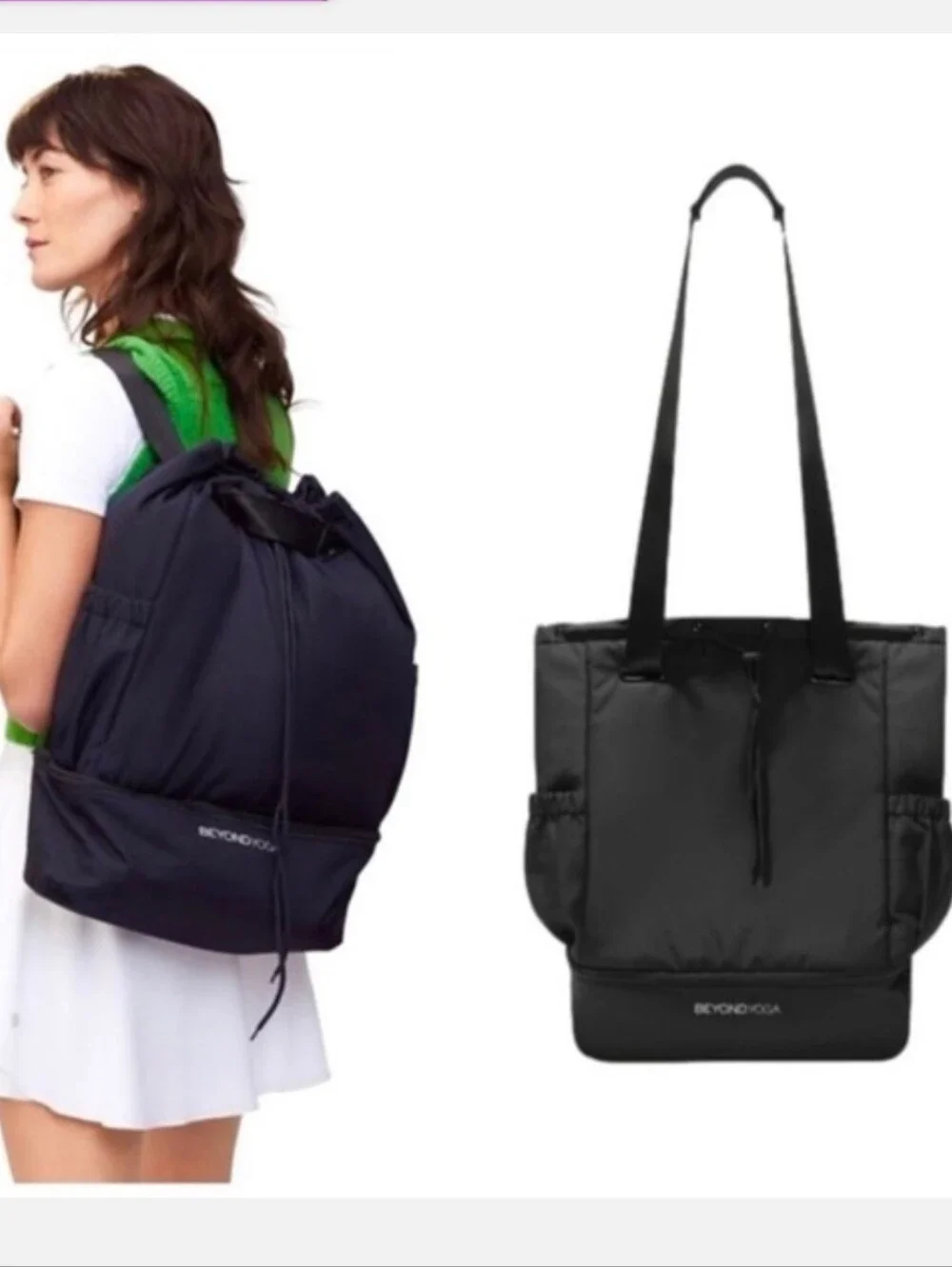 BEYOND YOGA Black Convertible Gym Bag Nylon Shoulder Tote-Backpack Travel School